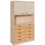 Schränke mit Mittelwand, 10 Massivholzschüben, 180cm hoch 